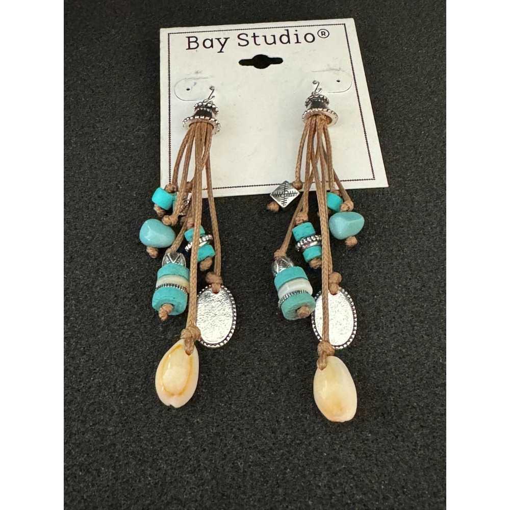 Bay Studio Beaded Charm Dangle Earrings Turquoise Color Western Boho New Pierced